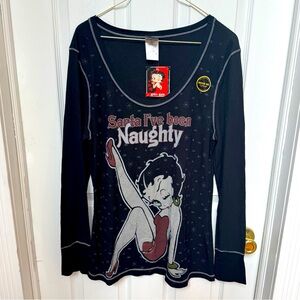 NWT Vintage 90’s Y2K Black Long Sleeve Betty Boop Graphic Top 2X